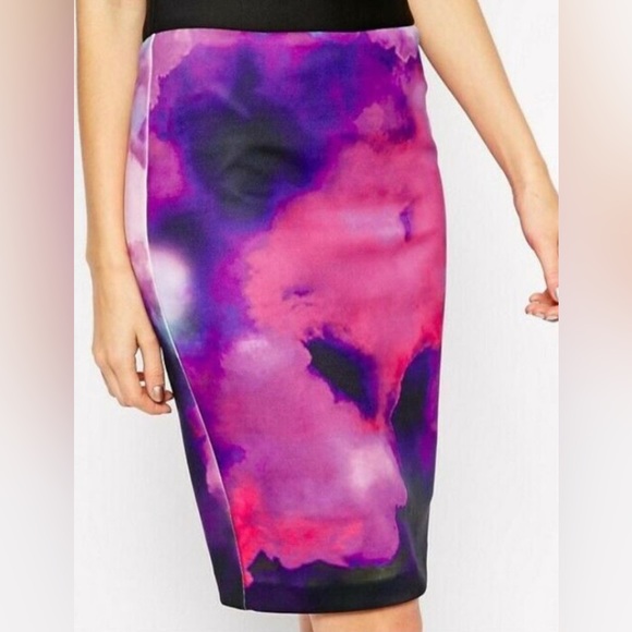 Ted Baker - Pink & Purple Galaxy Print Pencil Skirt - Picture 3 of 8